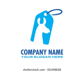 blue llama label price tag silhouette logo image icon vector