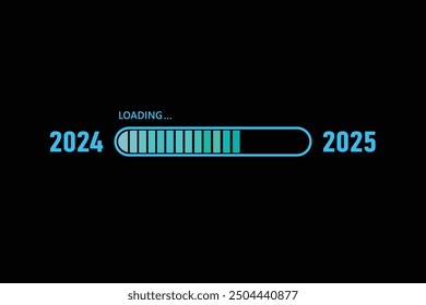 Blue loading bar from 2024 to 2025 on a black background New Year concept