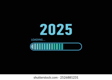 Blue loading bar to 2025 on a black background. New Year concept