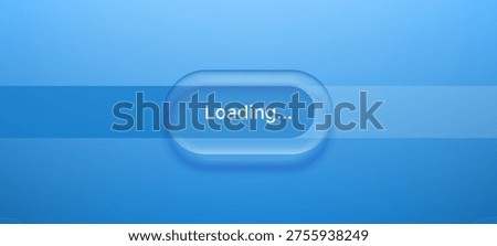 Blue loading bar with glass morphism effect. Progress indicator with translucent frosted element. Digital interface design element for web application. User experience UI element.