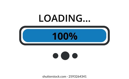 Blue loading bar illustration for websites and graphic resources 100% loaded.