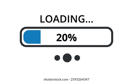 Blue loading bar illustration for websites and graphic resources 20% loaded.