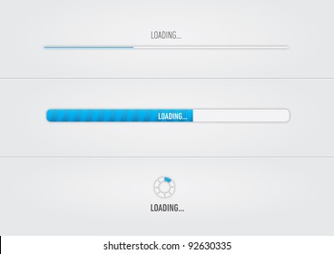 Blue loading bars and spinner with "Loading..." text