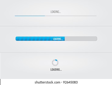 Blue loading bars and spinner with "Loading..." text