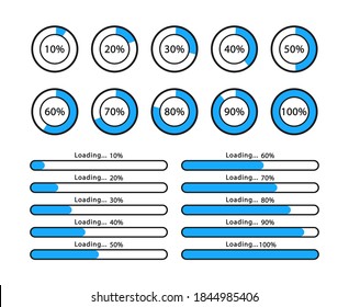 Blue loading and connecting sign icon set.Big set loading icons, load sign. Set of indicators. Progress loading bar. Download progress, web design template, interface upload.