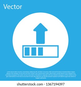 Blue Loading icon isolated on blue background. Upload in progress. Progress bar icon. White circle button. Flat design. Vector Illustration