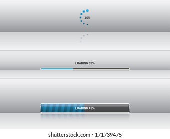Blue loadings bar with Loading text and loading spinner