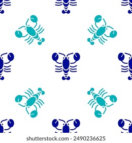 Blue Lobster icon isolated seamless pattern on white background.  Vector
