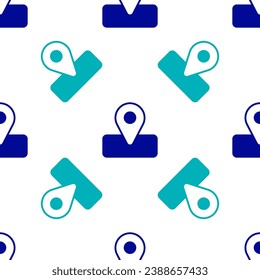 Blue Location for camping or tours and travels icon isolated seamless pattern on white background.  Vector