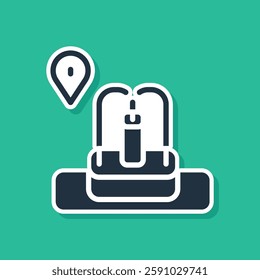 Blue Location with fountain icon isolated on green background.  Vector