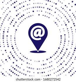 Blue Location und E-Mail-Symbol einzeln auf weißem Hintergrund. E-Mail mit Symbolen umschließen. E-Mail-Nachrichtenzeichen. Abstrakte Kreis Zufallspunkte. Vektorillustration-Illustration