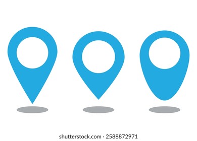 Blue Location or map pin icon symbol on white background.  1176