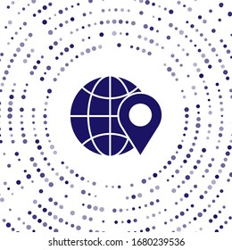 Blue Location on the globe icon isolated on white background. World or Earth sign. Abstract circle random dots. Vector Illustration