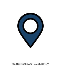 Pino azul de localização com ponteiro geográfico preto do marcador do mapa de círculo