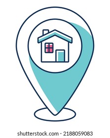 blue location pin with a house