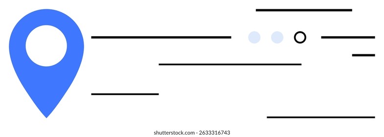 Blue location pin with various horizontal black lines, one open circle, and three small blue dots. Ideal for travel apps, GPS systems, digital maps, navigation interfaces, location tracking, route