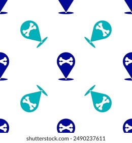 Blue Location pirate icon isolated seamless pattern on white background.  Vector