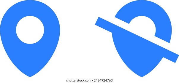 Blue Location Pointer Pin or You Are Here Tracking On Off Marker Hotspot Symbol Sign Icon Set. Vector Image.