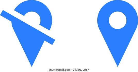 Blue Location Pointer Pin or You Are Here Tracking On Off Marker Hotspot Symbol Sign Icon Set. Vector Image.