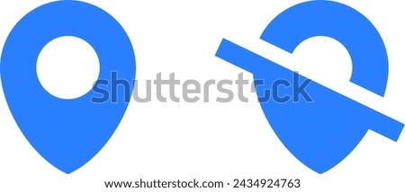 Blue Location Pointer Pin or You Are Here Tracking On Off Marker Hotspot Symbol Sign Icon Set. Vector Image.