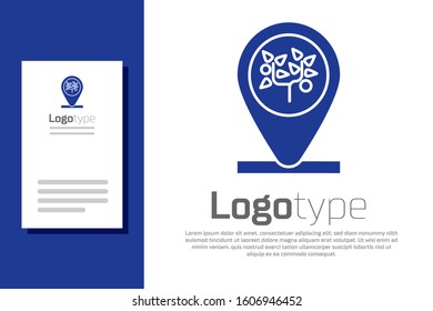 Blue Location and tree icon isolated on white background. Logo design template element. Vector Illustration
