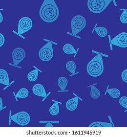 Blue Location and tree icon isolated seamless pattern on blue background.  Vector Illustration