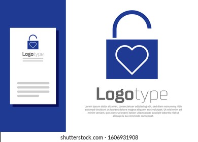 Blue Lock and heart icon isolated on white background. Locked Heart. Love symbol and keyhole sign. Valentines day symbol. Logo design template element. Vector Illustration