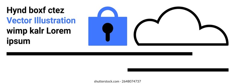 Ícone de cadeado azul, contorno da nuvem e elementos de texto destacando temas de segurança e proteção de dados. Ideal para apresentações de segurança, blogs técnicos, serviços de armazenamento em nuvem, dicas de segurança online