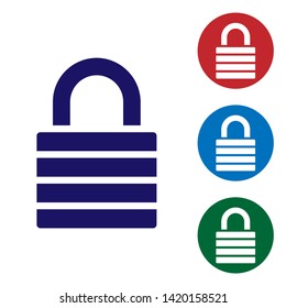 Blue Lock icon isolated on white background. Padlock sign. Security, safety, protection, privacy concept. Set color icon in circle buttons. Vector Illustration