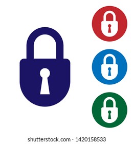 Blue Lock icon isolated on white background. Padlock sign. Security, safety, protection, privacy concept. Set color icon in circle buttons. Vector Illustration