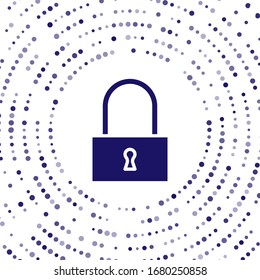 Blue Lock icon isolated on white background. Padlock sign. Security, safety, protection, privacy concept. Abstract circle random dots. Vector Illustration