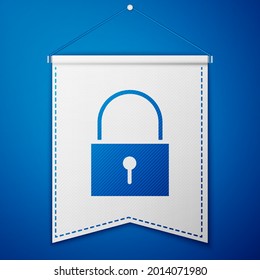 Icono de bloqueo azul aislado en fondo azul. Señal de bloqueo. Seguridad, seguridad, protección, concepto de privacidad. Plantilla de inclinación blanca. Ilustración vectorial
