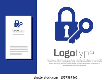 Blue Lock and key icon isolated on white background. Padlock sign. Security, safety, protection, privacy concept. Logo design template element. Vector Illustration
