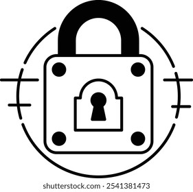 A blue lock with a keyhole on it. The lock is surrounded by a circle