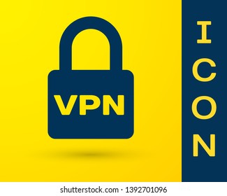 Blue Lock VPN icon isolated on yellow background. Vector Illustration