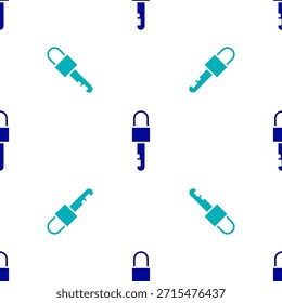 Blue Locked key icon isolated seamless pattern on white background.  Vector Illustration