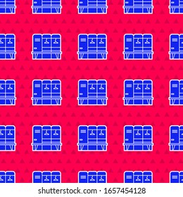 Blue Locker or changing room for hockey, football, basketball team or workers icon isolated seamless pattern on red background.  Vector Illustration