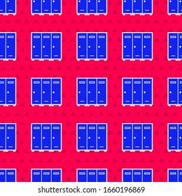 Blue Locker or changing room for hockey, football, basketball team or workers icon isolated seamless pattern on red background.  Vector Illustration