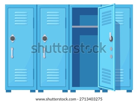 Blue lockers closed and open doors cartoon icon