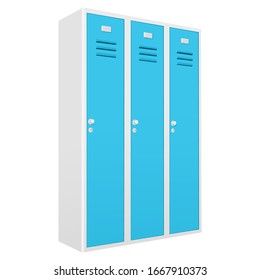 Blue lockers row. Vector illustration isolated on white background