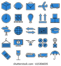 Blue Logistic and Delivery Vector Icons Set