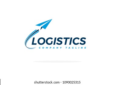 Blue Logistics Logo For Aviation Company With Airplane Taking Off Vector