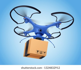 Blaue Logistik post Drohne realistische Zusammensetzung und es erleichtert die Lieferung von Postdienst Vektorgrafik