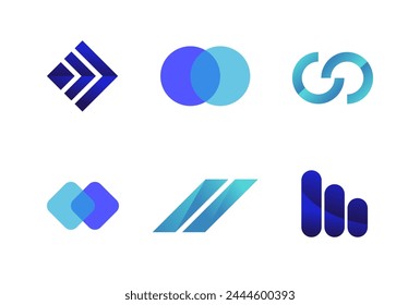Blue logo branding design vector set. profile logo, abstract lines, illustration line art, profile company, and abstract shape logo