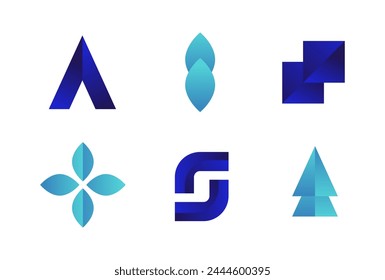 Conjunto de Vector de diseño de marca de logotipo azul. logotipo de perfil, líneas abstractas, arte de línea de ilustración, empresa de perfil y logotipo de forma abstracta