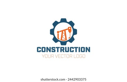 a blue logo for construction on a white background