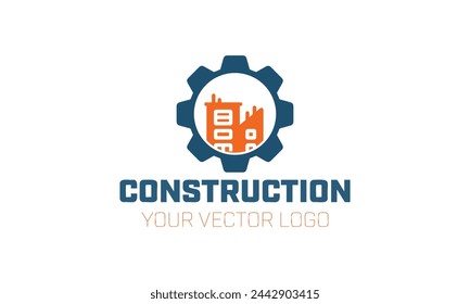 a blue logo for construction on a white background