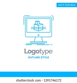 Blue Logo design for 3d, cube, dimensional, modelling, sketch. Business Concept Brand Name Design and Place for Tagline. Creative Company Logo Template. Blue and Gray Color logo design 100% Editable T