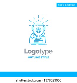 Blue Logo design for Achievement, award, cup, prize, trophy. Business Concept Brand Name Design and Place for Tagline. Creative Company Logo Template. Blue and Gray Color logo design 100% Editable Tem