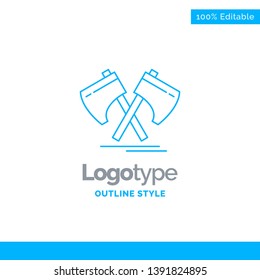 Blue Logo design for Axe, hatchet, tool, cutter, viking. Business Concept Brand Name Design and Place for Tagline. Creative Company Logo Template. Blue and Gray Color logo design 100% Editable Templat